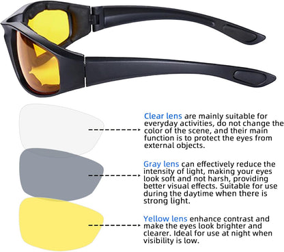 YISUGOOC 3 Pair Motorcycle Glasses Riding Glasses UV Protection Windproof And Dustproof Motorcycle Goggles Foam Cushion Eyeglasses Suitable For Outdoor Sports Motorcycle Riding