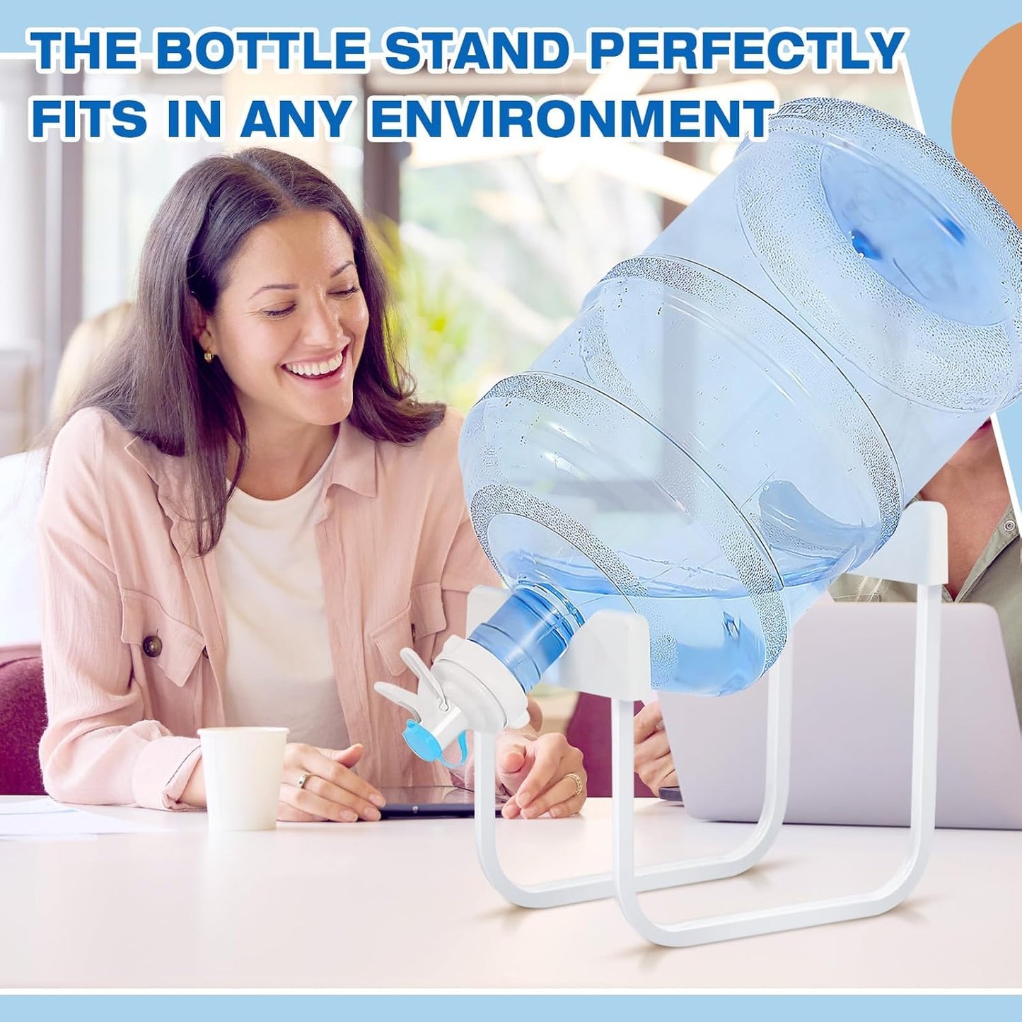 Eazmate Metal 5 Gallon Water Jug Stand Dispenser with 2.15 Inch Dustproof Valve, Non-Slip Drinking Water Cooler Rack with Two Reusable Spout