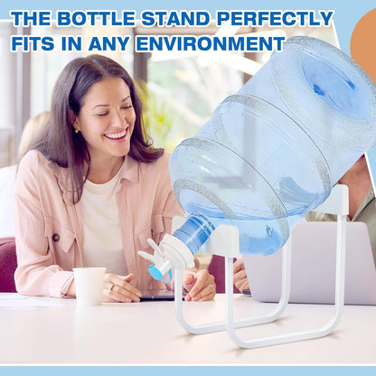 Eazmate Metal 5 Gallon Water Jug Stand Dispenser with 2.15 Inch Dustproof Valve, Non-Slip Drinking Water Cooler Rack with Two Reusable Spout