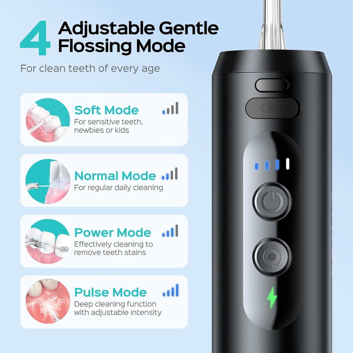 COSLUS Water Portable Flosser for Travel: Cordless Mini Flossers For Travel Quick Clean, 4 Modes & Removable Tank for Family, Nozzle Storage, Compact Design One The Go Use, IPX7 Waterproof, Pink