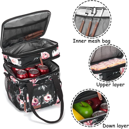 Lunch Bag Women Insulated Lunch Box for Work, Purple Expandable Large Lunch Bags, Leakproof Double Deck Lunch Box Cooler Bag（Purple）