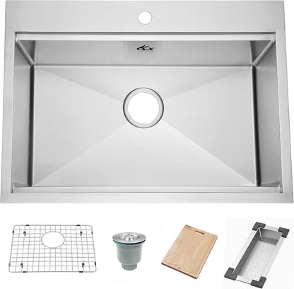 Yutong 16" x 20" Top-Mount/Drop in SS304 Stainless Steel Kitchen Black Sink Single Bowl Without Grid