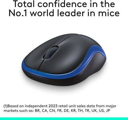 Logitech M185 Wireless Mouse, 2.4GHz with USB Mini Receiver, 12-Month Battery Life, 1000 DPI Optical Tracking, Ambidextrous, Compatible with PC, Mac, Laptop - Black