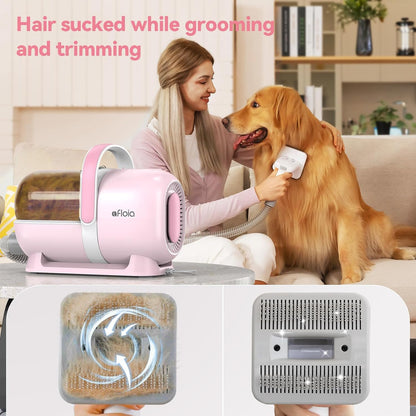 Afloia Dog Grooming Kit, Pet Grooming Vacuum & Dog Clippers Nail Trimmer Grinder & Dogs Brush for Shedding with 6 Pets Groom Tools, Low Noise Dogs Hair Remover Pets Supplies (White)