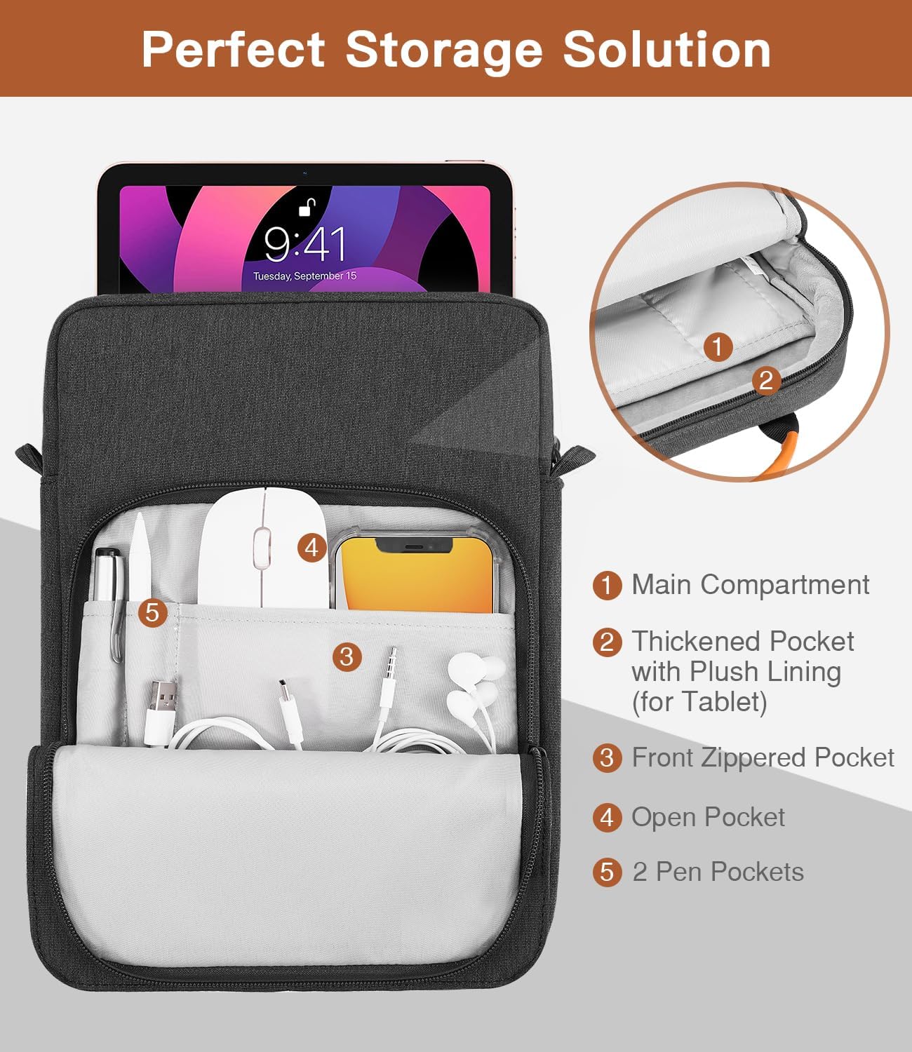 MoKo 13.3-14 Inch Laptop Sleeve Bag Fits MacBook Pro M3/M2 14" 2023, MacBook Pro 13" M2, New MacBook Air 13.6" M3/M2 2024/2022,Tab S8 Ultra 14.6",Handle Carrying Case with Shoulder Strap, Black & Gray - PuriLite