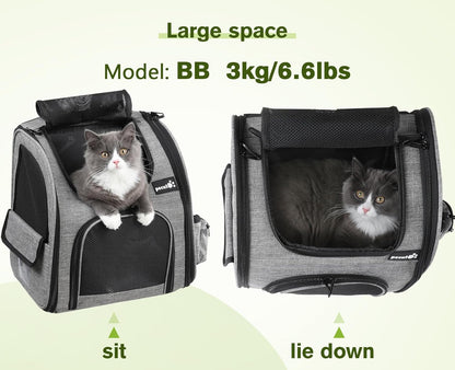 Pecute Cat Backpack with Breathable Mesh, Dog Backpack Carrier with Multi-Pockets for Cats Puppies, Pet Backpack Carrier for Travel Hiking Camping Outdoor （Gray）