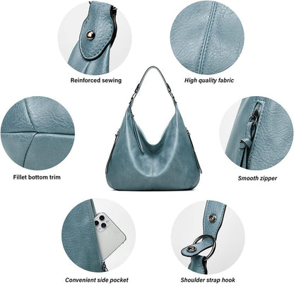 Ashioup Hobo Bags for Women Soft PU Leather Shoulder Bag Vintage Slouchy Handbag with Zipper