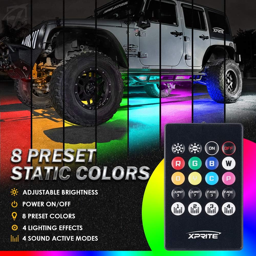 4PCS RGB Car Underglow Lights Kit with Bluetooth & Remote Control, Music Sync Neon Accent LED Strip Lights for Cars, SUVs, Trucks, Vans, and Jeeps - PuriLite