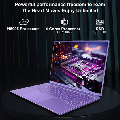 NOTODD Laptop 16" 12GB LPDDR4 512GB SSD Celeron N5095 Up to 2.9Ghz Quad-Core Win 11 PC 1920*1200 2K Screen Dual WIFI Support 2.5" HDD 1TB SSD Expand with Cooling Fan Numeric Keypad for Business-Blue