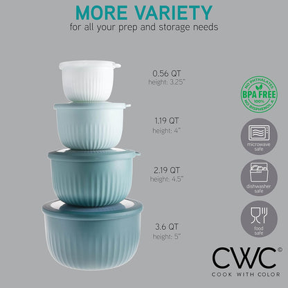 COOK WITH COLOR Prep Bowls with Lids- 8 Piece Nesting Plastic Small Mixing Bowl Set with Lids (Teal Ombre)