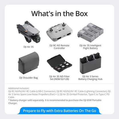 DJI Air 3S Fly More Combo (RC 2 Screen Remote Controller), Drone with 1" CMOS Wide-Angle & Medium Tele Camera for Adults, 4K/60fps, Omnidirectional Sensing & 3 Batteries for Extended Flight Time