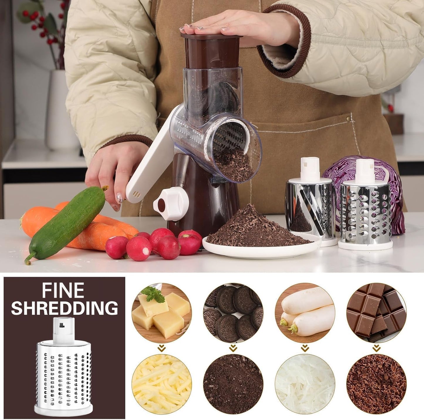 Purilite Select Rotary Cheese Grater with 3 Stainless Steel Blades