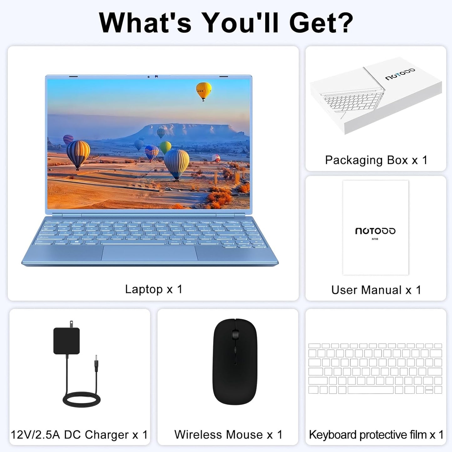 NOTODD Laptop 16" 12GB LPDDR4 512GB SSD Celeron N5095 Up to 2.9Ghz Quad-Core Win 11 PC 1920*1200 2K Screen Dual WIFI Support 2.5" HDD 1TB SSD Expand with Cooling Fan Numeric Keypad for Business-Blue