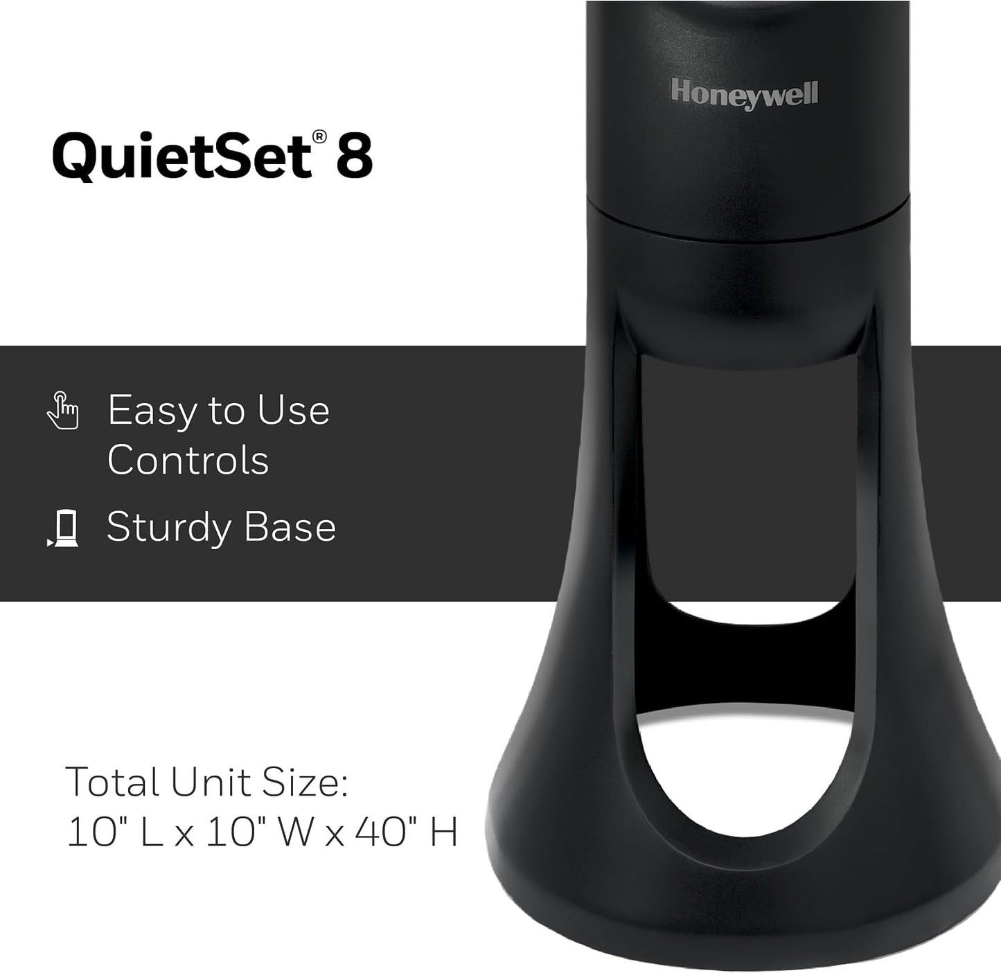Honeywell HYF290B Quietset 8-Speed Whole-Room Tower Fan, Black
