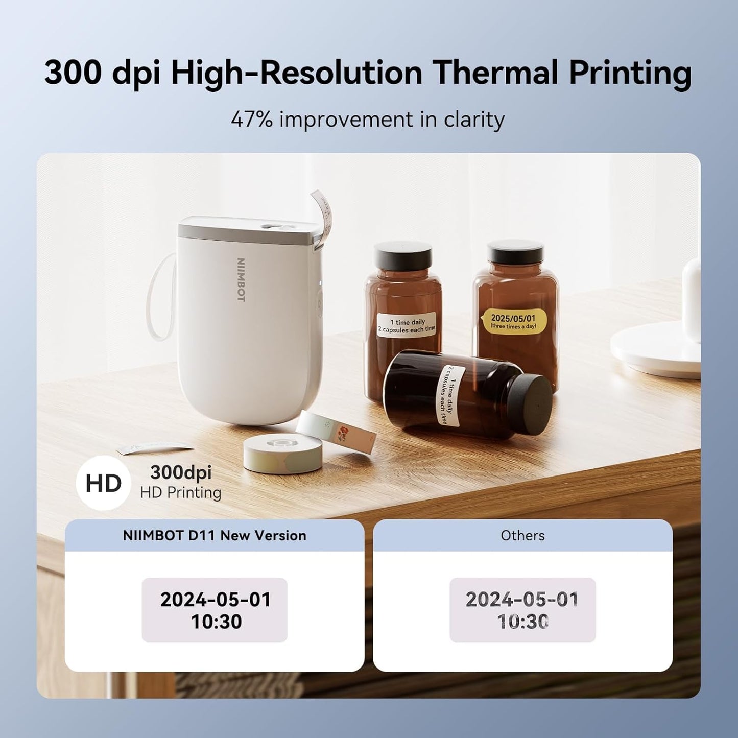 Portable Bluetooth Thermal Label Maker Printer with Tape (3 Rolls), HD Sticker Printer for Home, Office, and Organization - PuriLite