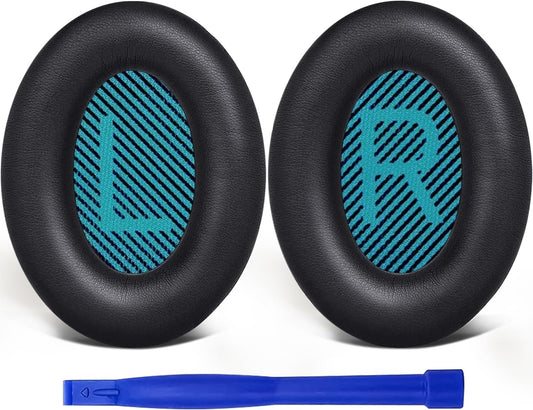 SoloWIT Earpads Cushions for Bose Headphones, Replacement Ear Pads for Bose QuietComfort 15 QC15 QC25 QC2 QC35/Ae2 Ae2i Ae2w/SoundTrue & SoundLink Around-Ear Series - QC25 PL Black&Blue - PuriLite