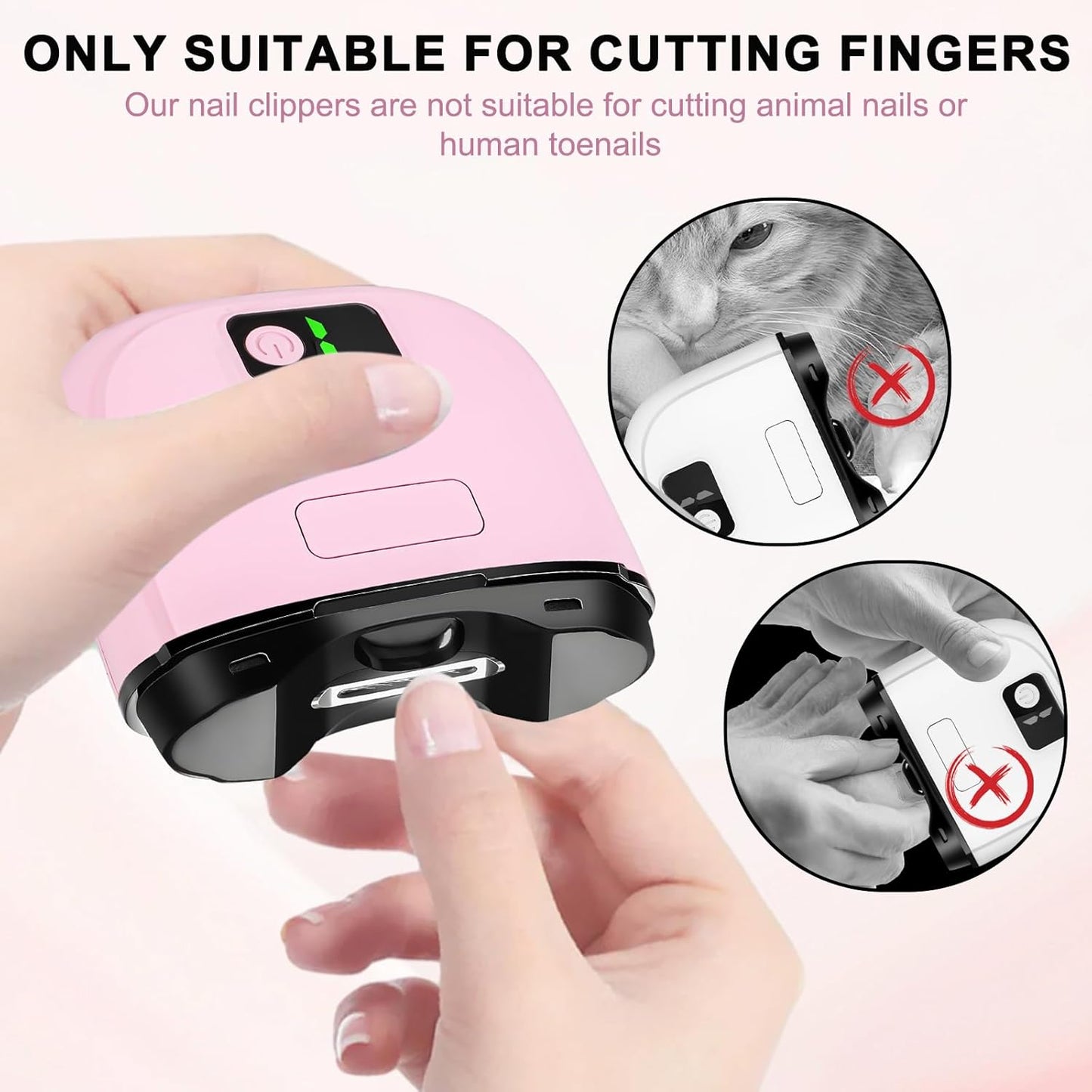 Electric Nail Clippers, 3-Speed Adjustable Automatic Nail Clippers, Nail Clippers with Led Indicator Lights,USB Rechargeable, Adult, Child, and Elderly Safe Electric Nail Trimmers (Pink)