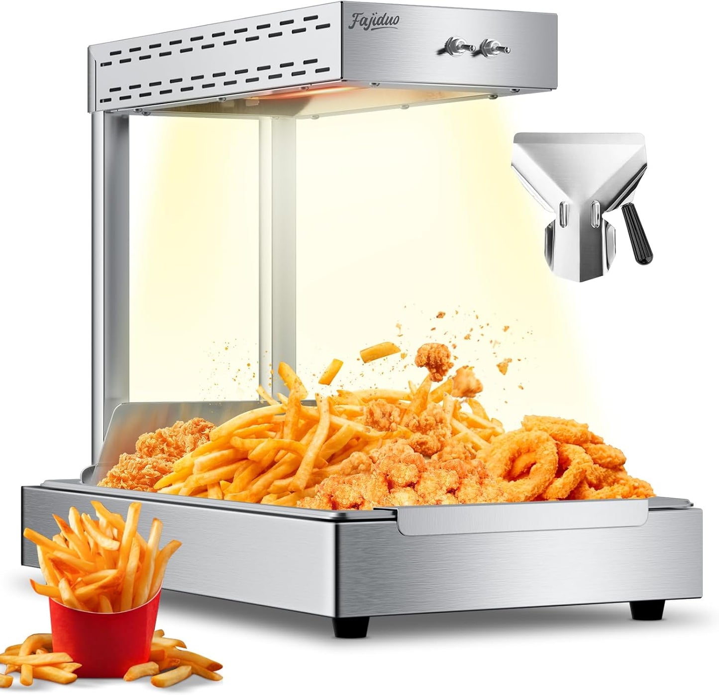 French Fry Food Warmer, 750W Electric Stainless Steel Warming Light Dump Station, 5.5QT Commercial Food Heating Lamp, Countertop Fries Food Warmer for Parties Kitchen Restaurant Buffe