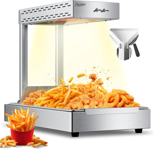 French Fry Food Warmer, 750W Electric Stainless Steel Warming Light Dump Station, 5.5QT Commercial Food Heating Lamp, Countertop Fries Food Warmer for Parties Kitchen Restaurant Buffe - PuriLite