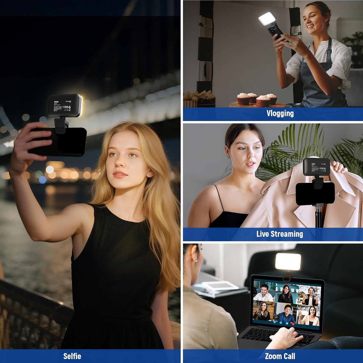 NEEWER Entry Level Version LED Selfie Light, 54 LEDs Plastic Clip on Phone Fill Lighting for iPhone, CRI88 650mAh, Portable for Computer Laptop Webcam Zoom Video Conference Makeup Recording, N8
