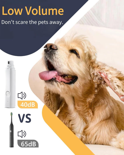Electric Pet Nail Grinder with 2-Speed for Dogs and Cats Silent Groom Pro Dog Nail Grinder for Puppy Kitty with LED Light USB Charging Dog Claw Care Paw Cleaner (White)