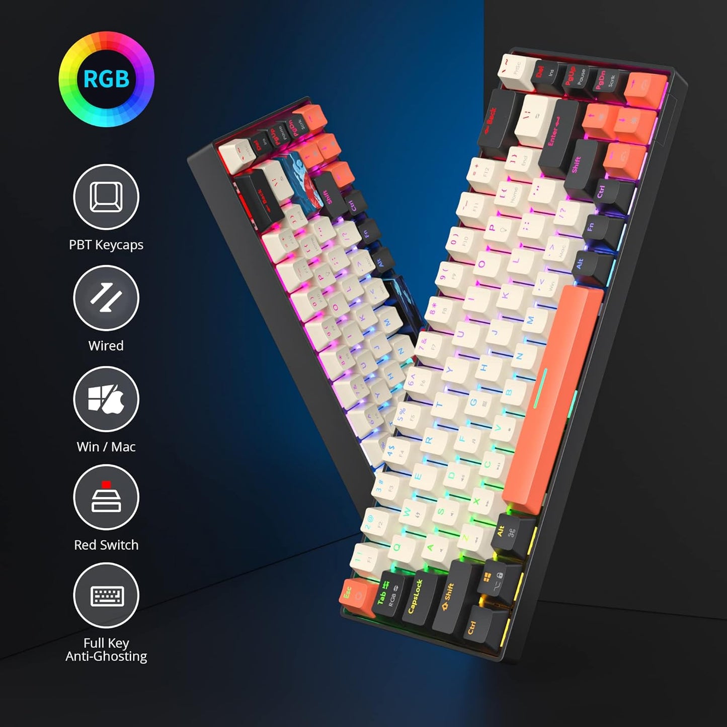 Fogruaden Full Size Mechanical Keyboard, Green Matcha Keyboard, Wired USB 104 Keys RGB Backlit Gaming Keyboard with Number Pad, Red Switches, NKRO Mechanical Keyboard for Windows Laptop PC Gamer