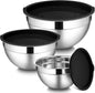 LIANYU Mixing Bowls with Lids Set of 3, Large & Small Stainless Steel Nesting Metal Bowls for Kitchen Storage, Dishwasher Safe, Size 1.5QT & 3QT & 4.6QT, Black