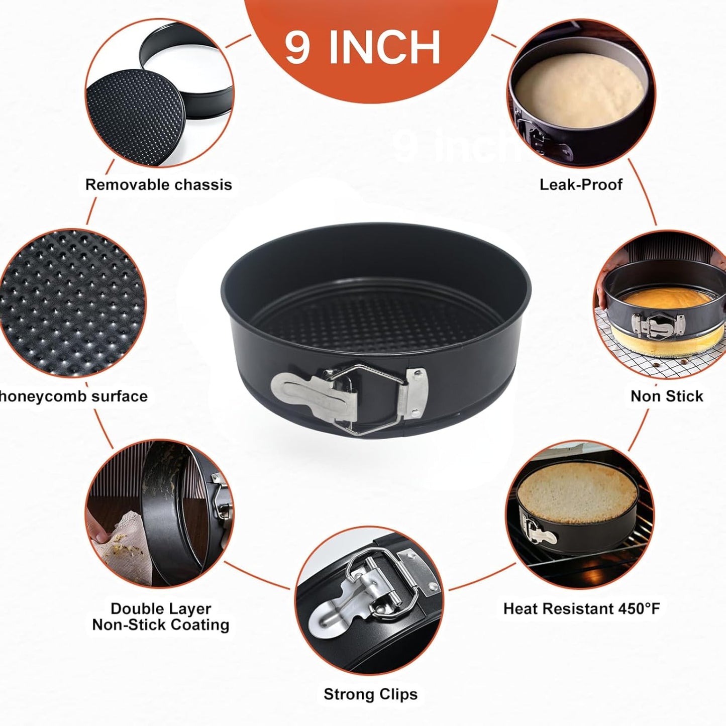 ELEBOX 9 inch Cheesecake Pan Springform Cake Pan, Non-Stick Baking Pan with Leakproof Design and Removable Bottom, Round Cake Tin Baking Mold for Birthday Cakes