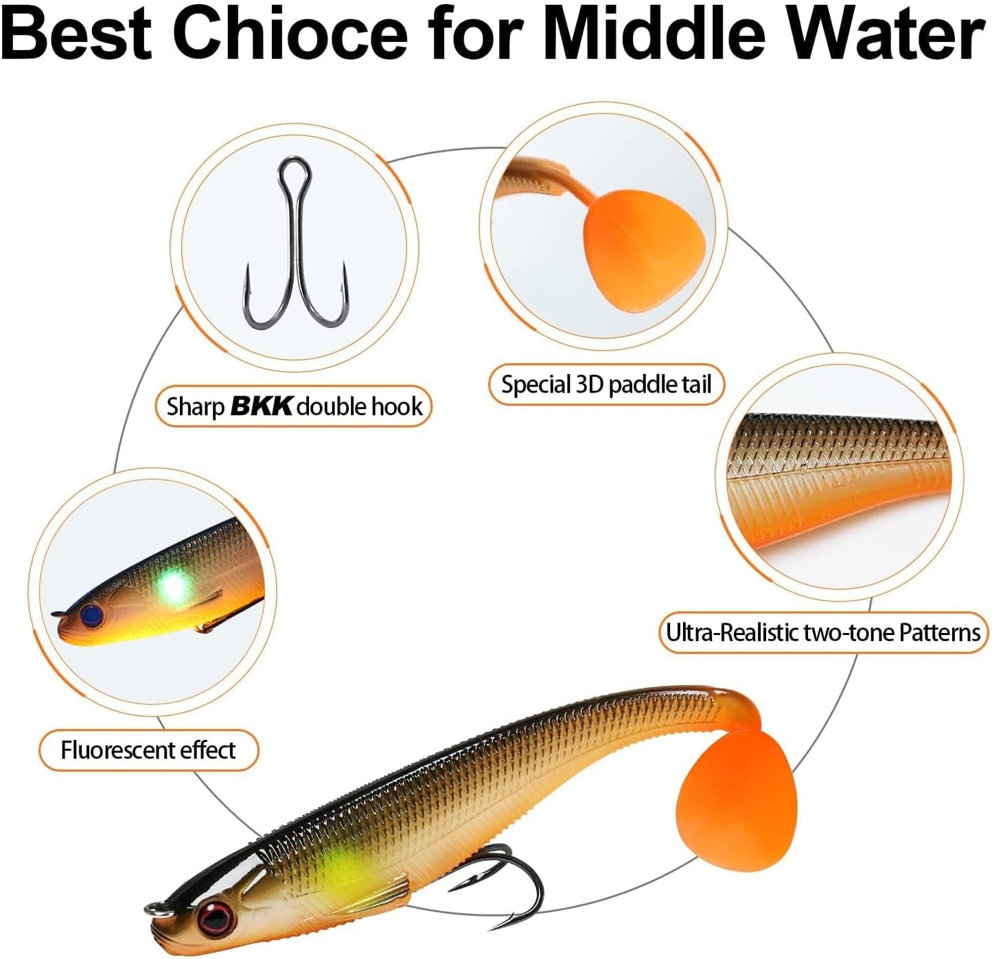 TRUSCEND Easy Catch Pre-Rigged Soft Lures, Unique Vibrating Swim Action and Trembly Sinking Move for More Bites, Amazing Soft Swimbait for Family Fishing, Fishing Lures for Bass Trout Crappie Walleye