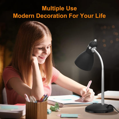 LEPOWER Metal Desk Lamp, Eye-Caring Table Lamp with Adjustable Goose Neck | Bedside Reading Light with Heat Dissipation Design for Bedroom, Home, Office, Dorm, Study, Back to School (Matte Black)