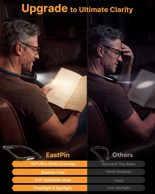 Reading Light, 80-Hr Rechargeable Book Light for Night Reading | Neck Light Eye Caring 3 Color Adjustable Brightness, Neck Lamp for Reading, Knitting, Crochet, Sewing, Book Lovers Gifts