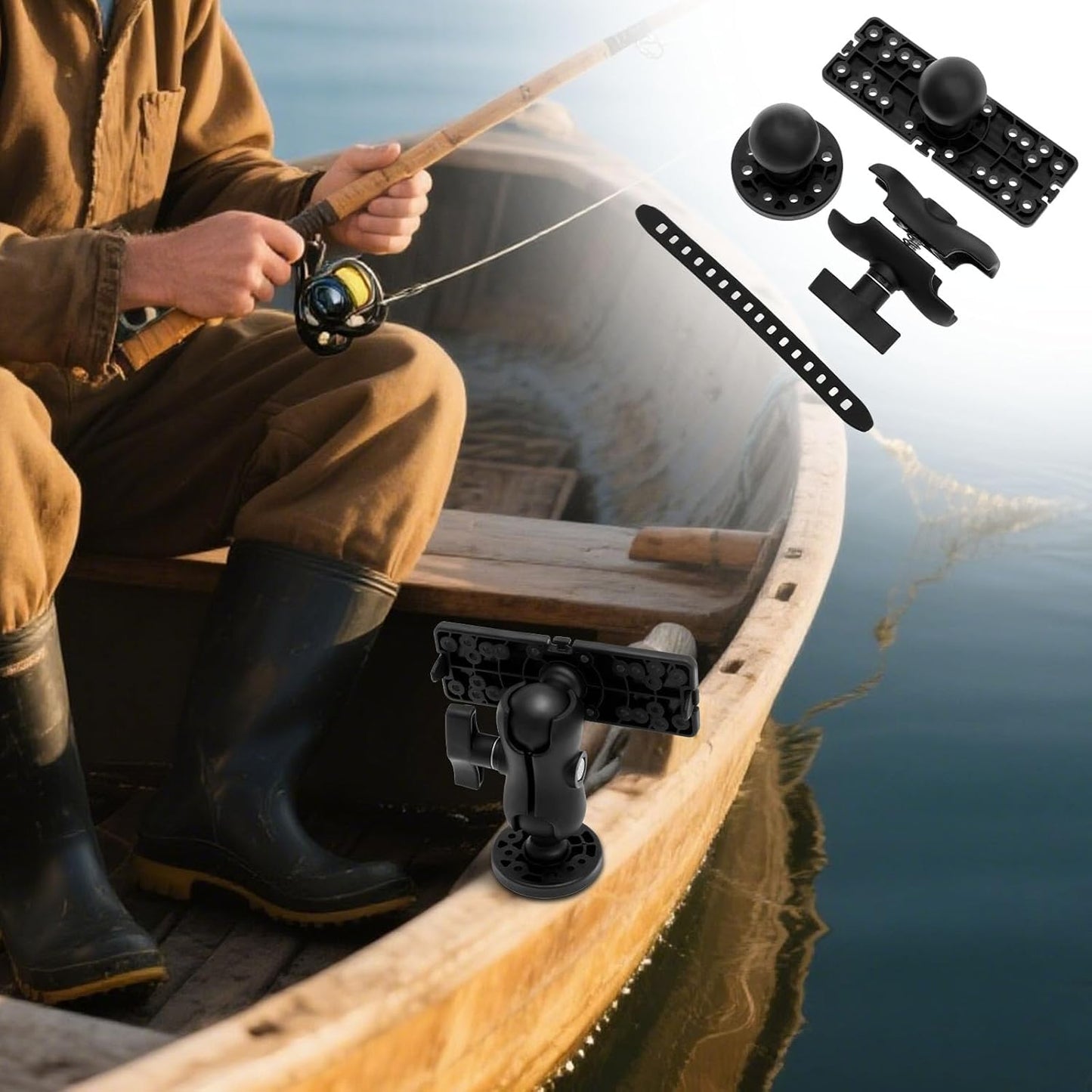 LYIYEYAN Fish Finder Mount Base, Universal 360° Rotation Ball-Mount Fish Finder Bracket, Fishing Boat Accessory for Marine Boat Kayak Pontoon Canoe