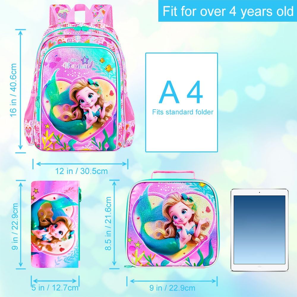 3pcs Backpack for Boys and Girls, 16” Kids Kindergarten Bookbag with Lunch Box, Cute Elementary Backpacks for Boy Girl
