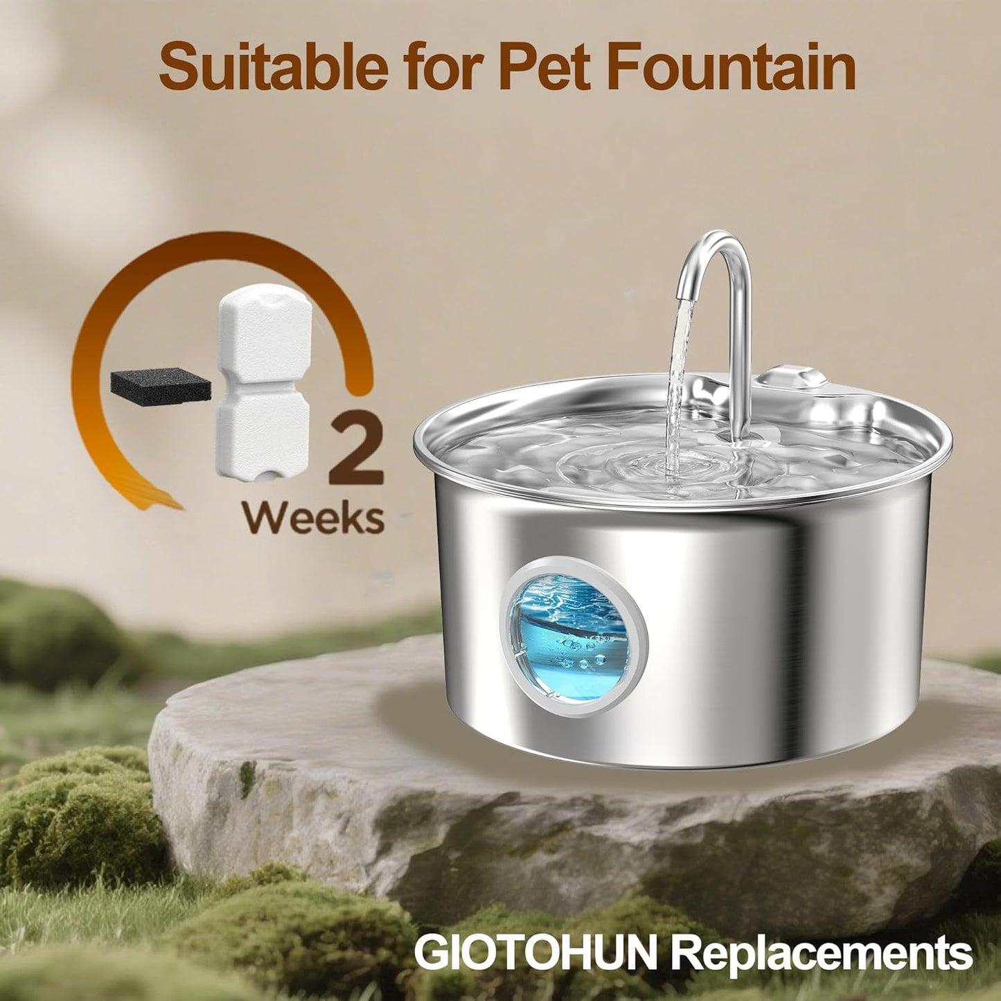 Cat Water Fountain Stainless Steel: Cat Fountain - 2.2L/74oz Water Fountain Indoor Cat - Pet Water Fountain - Quiet Automatic Cat Water Dispenser - Dog Drinking Fountain - GIOTOHUN