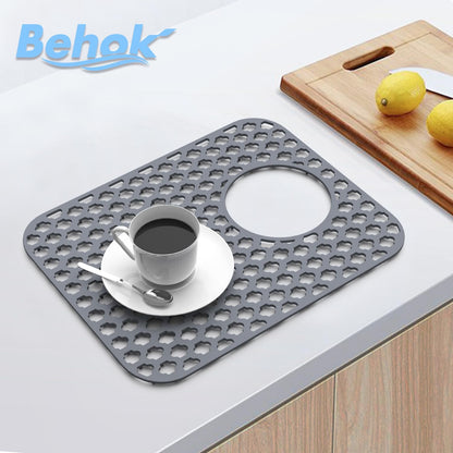 BEHOK 2 Pack Silicone Sink Protector for Kitchen Sink Bathroom Sink 13.58"x 11.6" Sink Mat, Non-Slip and Durable Silicone Sink Grid, Rear Drain (Gray)