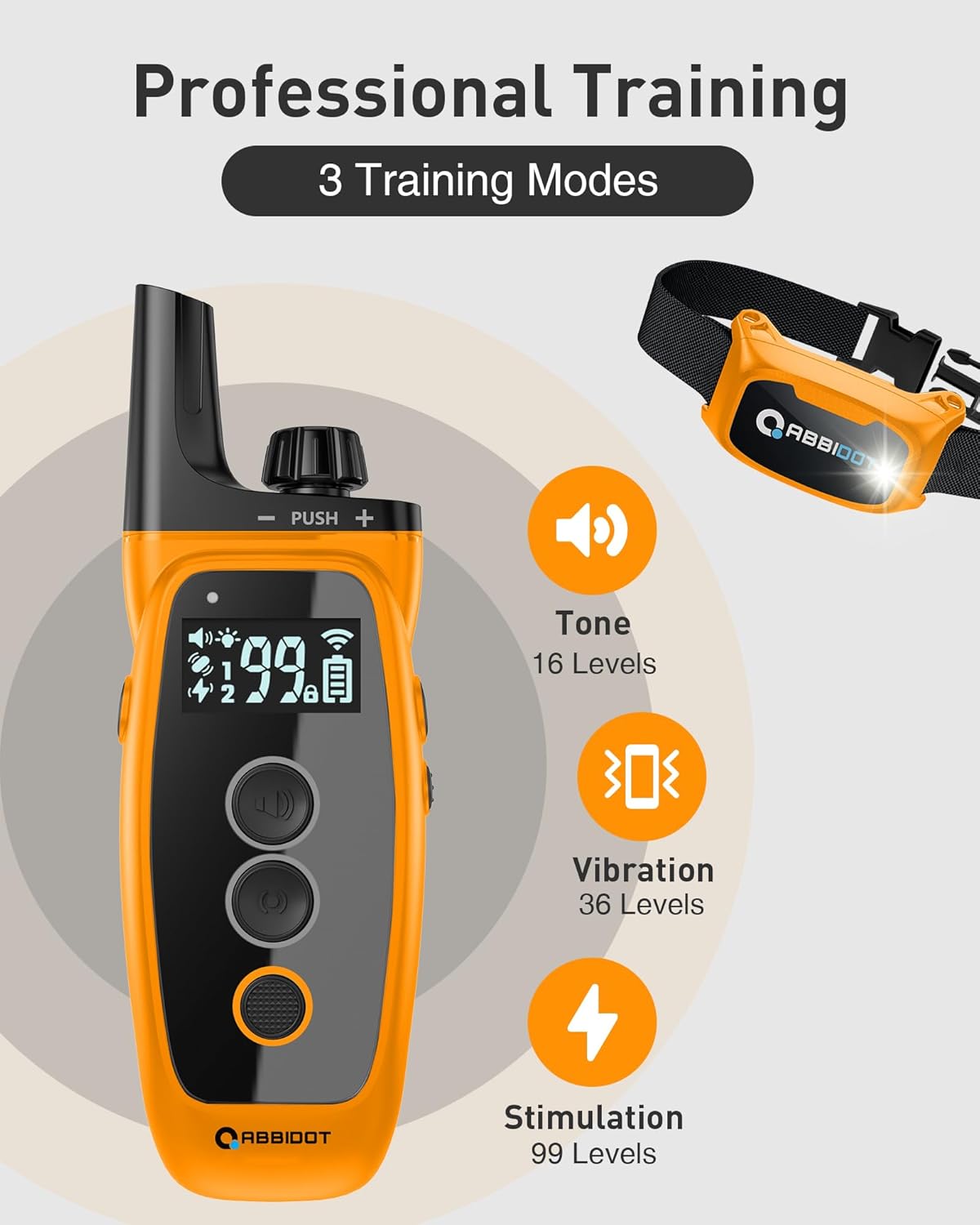 ABBIDOT Shock Collar, 3300Ft Dog Training Collar, 5 Training Modes Dog Shock Collar with Remote, Waterproof Rechargeble Security Lock E Collar for Small Medium Large Dogs