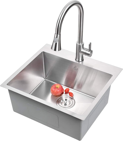 Yutong 16" x 20" Top-Mount/Drop in SS304 Stainless Steel Kitchen Black Sink Single Bowl Without Grid