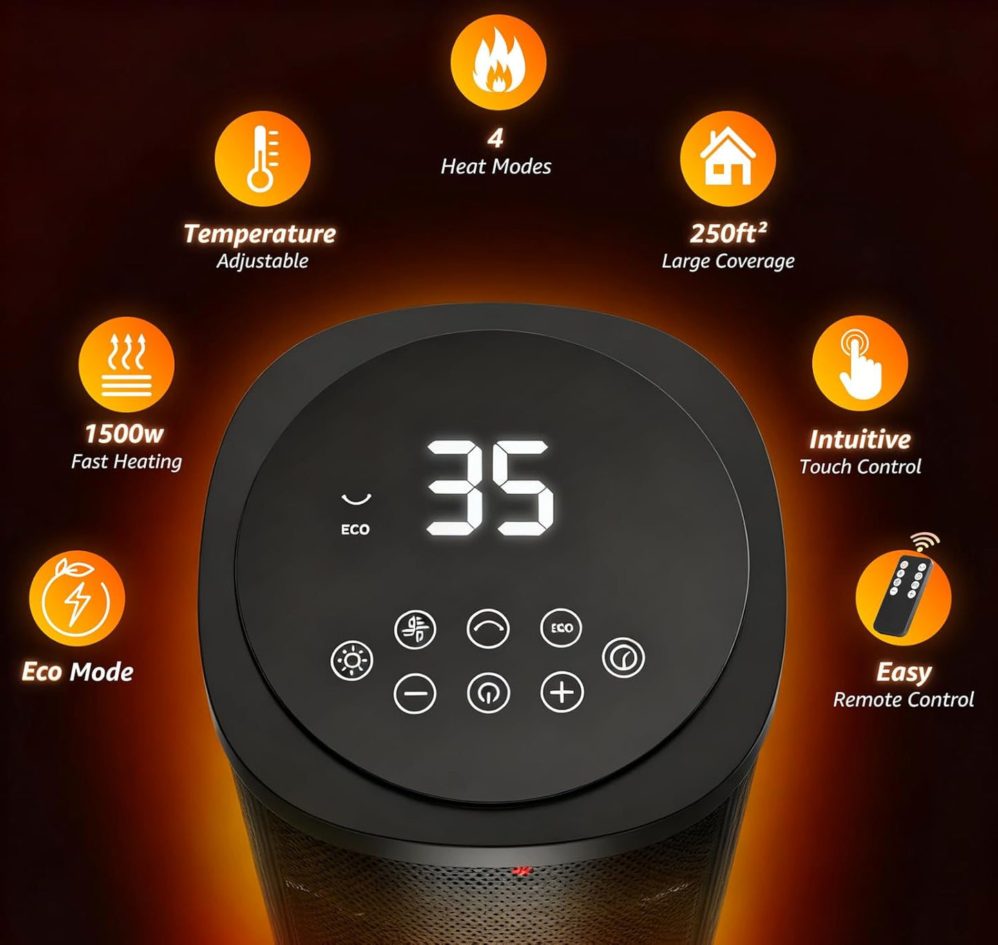 Portable Electric Space Heater | Indoor Room Heater with Thermostat | Oscillating Tower Heater | Remote Control Heater | Ceramic Space Heater