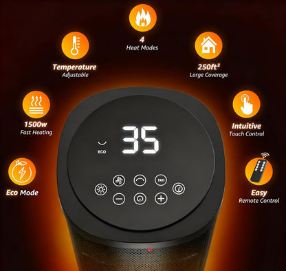 Portable Electric Space Heater | Indoor Room Heater with Thermostat | Oscillating Tower Heater | Remote Control Heater | Ceramic Space Heater