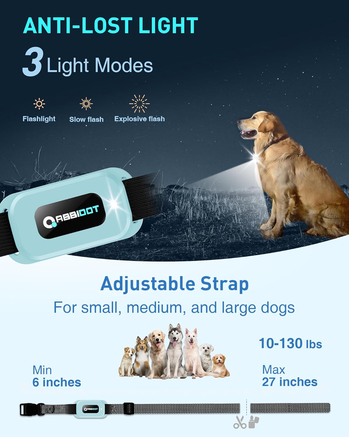 ABBIDOT Shock Collar - 4500ft Dog Training Collar, 178 Levels Dog Shock Collar, E-clicker, Waterproof Remote & Collar, Night Light E Collar for Small Medium Large Dogs (Black, 1 Collar)