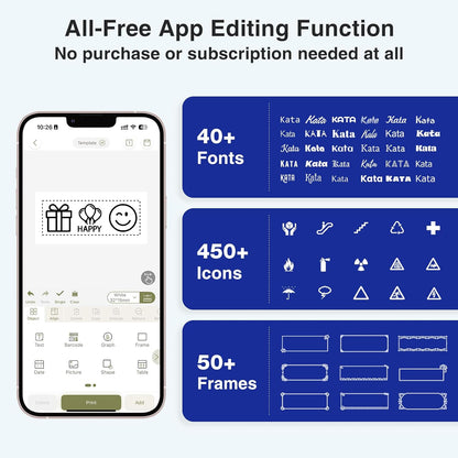 SUPVAN E11 Bluetooth Label Maker Machine with 4 Tapes, Support Keyboard & App with 40 Fonts and 450+ Icons, Rechargeable Inkless Labeler for Home, Kitchen, Office, School, Organization, Black