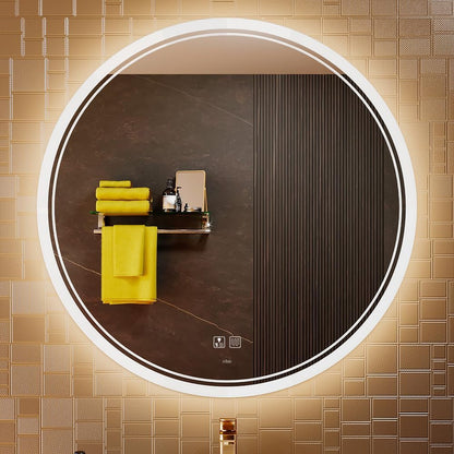 KWW Round Mirror Bathroom LED Lighted Mirror, Illuminated Dimmable Anti-Fog Wall-Mounted Makeup Vanity Mirror with Lights (24L x 24W inches)
