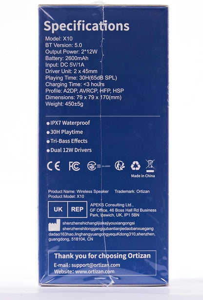 Ortizan Portable Bluetooth Speaker, IPX7 Waterproof Wireless Speaker with 24W Loud Stereo Sound, Outdoor Speakers with Bluetooth 5.0, 30H Playtime,66ft Bluetooth Range, Dual Pairing for Home