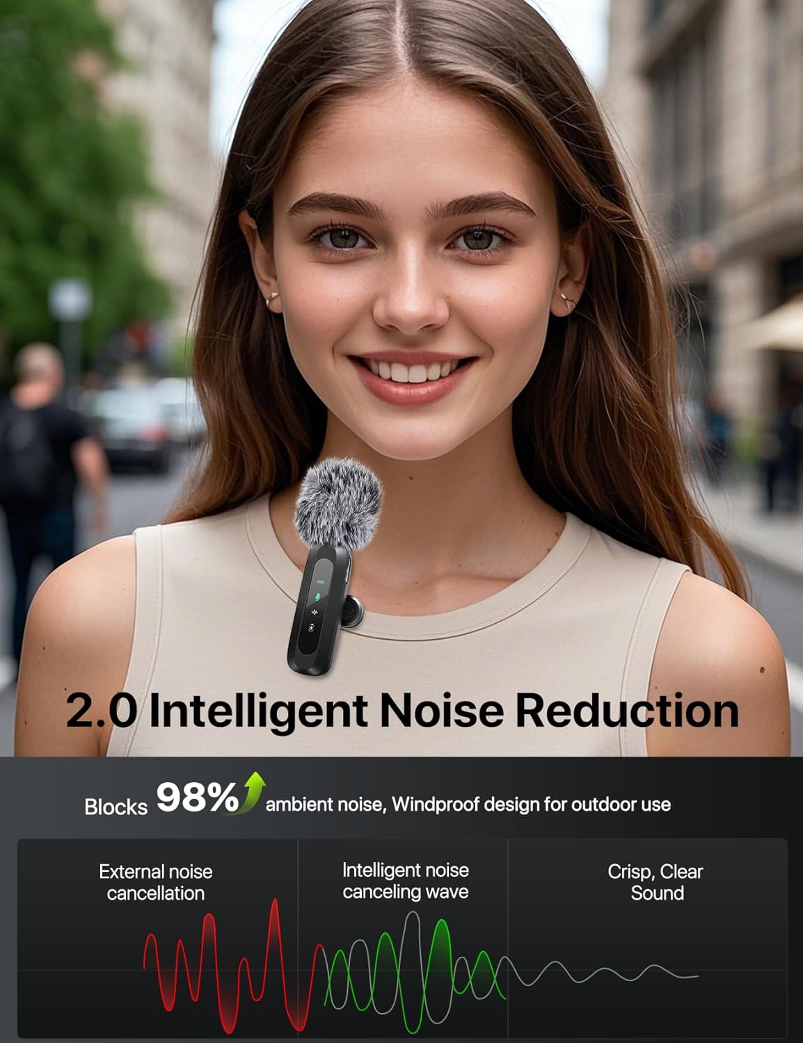AXUAXU 2025 Upgraded Mini Wireless Lavalier Microphone with LED Display, USB-C Clip-on Mic for iPhone, iPad, Android, PC, Small Lapel Mic for Recording YouTube Video Podcast Vlog
