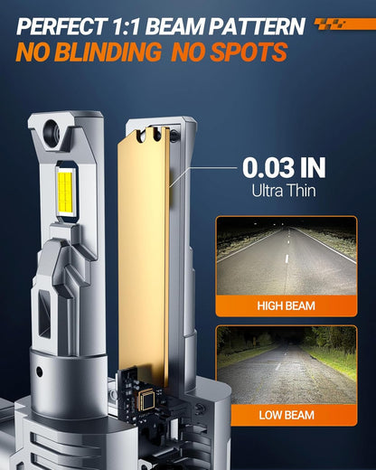 SEALIGHT H7 LED Headlight Bulbs, 800% Super Bright, 6500K Cool White Light Bulbs with Cooling Fan, 1:1 Mini Size H7 led headlight,H7 Halogen Replacement 3 Mins Plug-N-Play, Pack of 2
