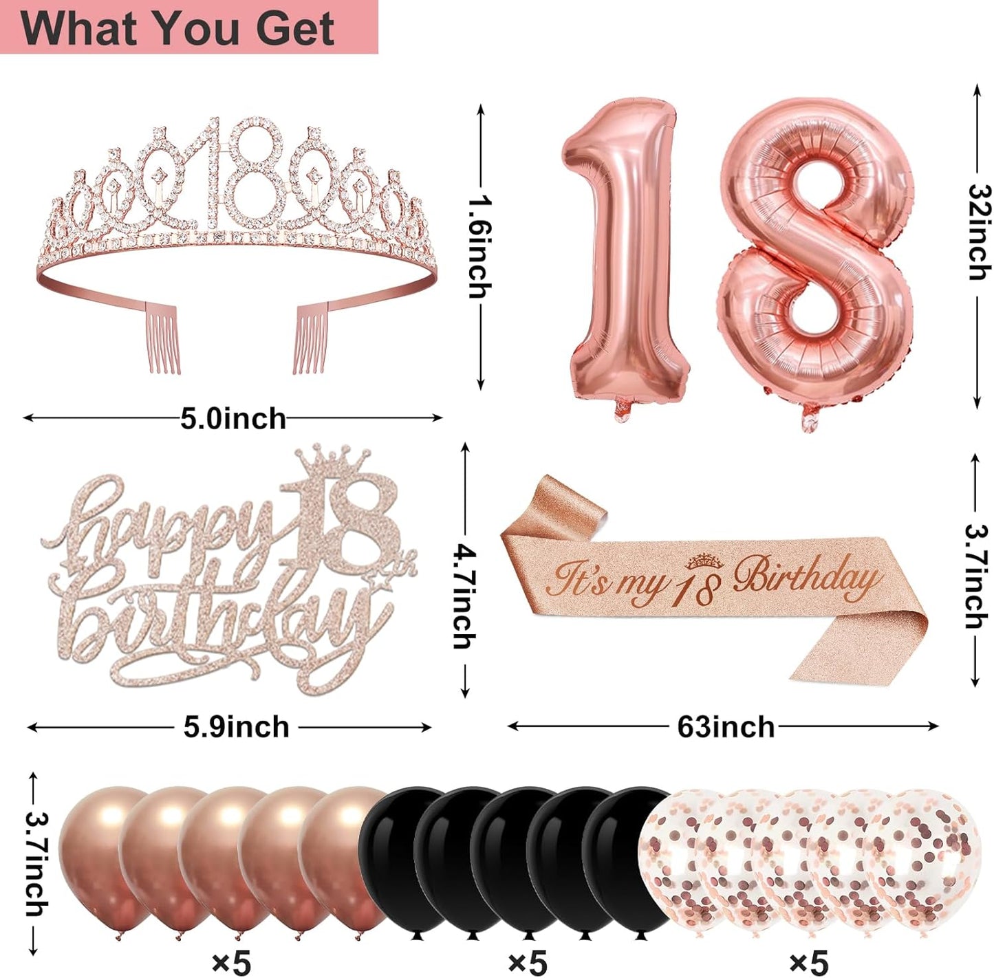 40th Birthday Decorations for Women,32pcs 40th Birthday Party Decorations,Including Backdrop, Crown,Sash,banner, Hanging Swirl,Cake Topper,balloons,Paper Fans,Anniversary Card and paper fans