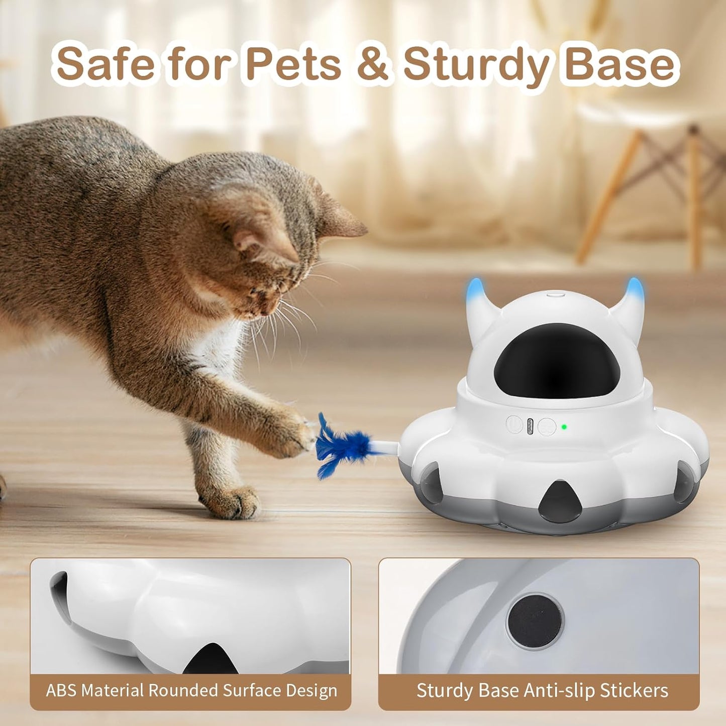 Cosicosy 2-in-1 Interactive Cat Toys for Indoor Cats, Automatic Cat Toy with 8 Holes Mice Whack A Mole Moving Feather, Smart Cat Toy (White)