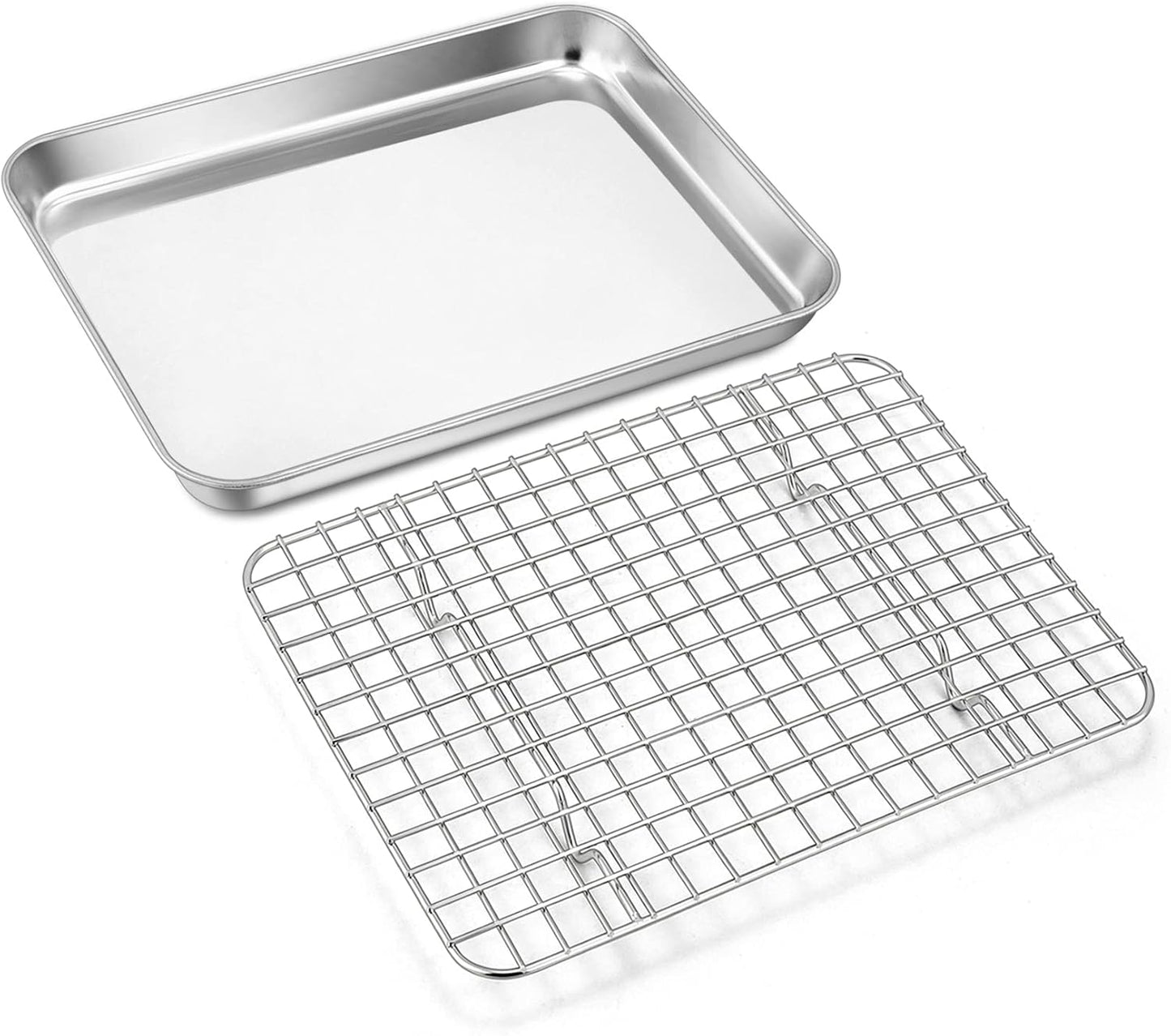 17.5 Inch Baking Sheet Pan with Rack Set, Joyfair Stainless Steel Half Size Oven Cookie Sheet Tray with Cooling Rack, Non-Toxic & Heavy Duty, Mirror Finishes &Easy Cleaning - (1 Pan + 1 Rack)