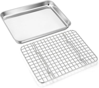 17.5 Inch Baking Sheet Pan with Rack Set, Joyfair Stainless Steel Half Size Oven Cookie Sheet Tray with Cooling Rack, Non-Toxic & Heavy Duty, Mirror Finishes &Easy Cleaning - (1 Pan + 1 Rack)