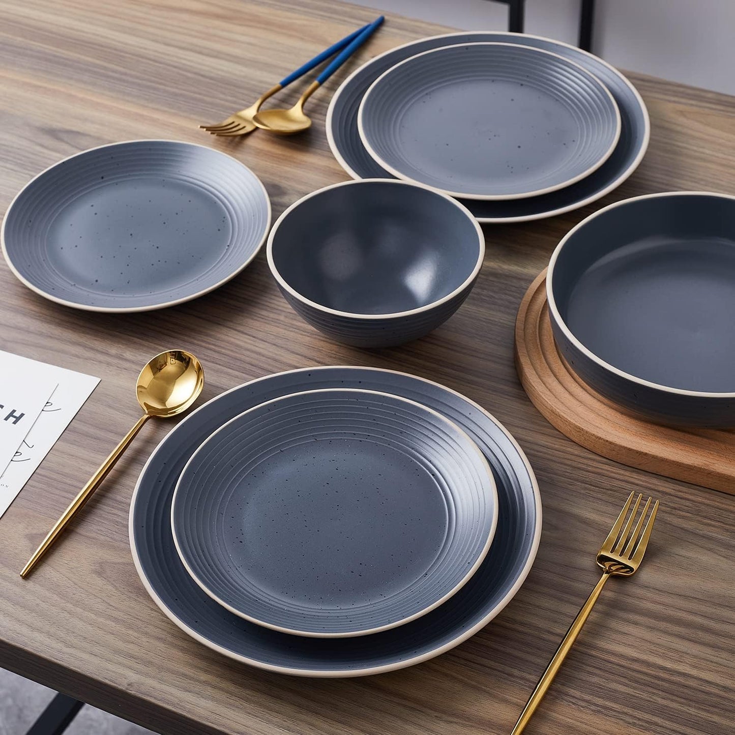 Stone lain Lauren Stoneware Dinnerware Crockery Set, 16-Piece Service for 4, Charcoal